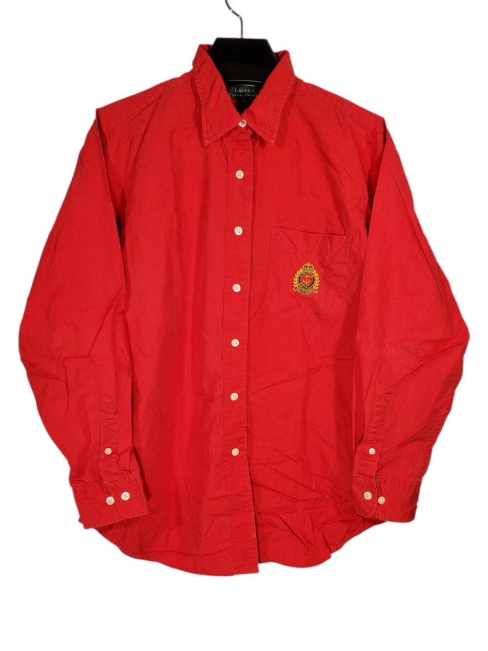 LRL Lauren Ralph Lauren Long Sleeve Button Up Shirt Womens 16 Red Crest Logo VTG